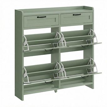 Shoe Cabinet with 4 Flip Drawers and 2 Top Drawers High-Gloss Hidden Entryway Shoe Storage Organizer