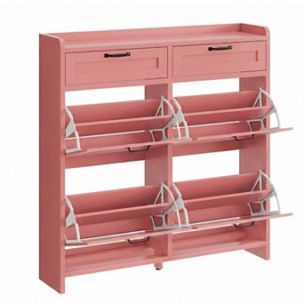 Shoe Cabinet with 4 Flip Drawers and 2 Top Drawers High-Gloss Hidden Entryway Shoe Storage Organizer