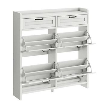Shoe Cabinet with 4 Flip Drawers and 2 Top Drawers High-Gloss Hidden Entryway Shoe Storage Organizer