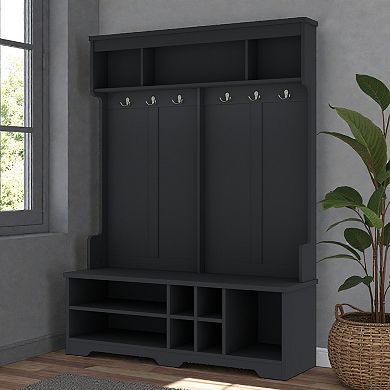 Lufeiya 59" Hall Tree with Bench, Storage Shelves and Coat Hooks, Organizer with Shoe Storage