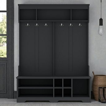 Lufeiya 59" Hall Tree with Bench, Storage Shelves and Coat Hooks, Organizer with Shoe Storage