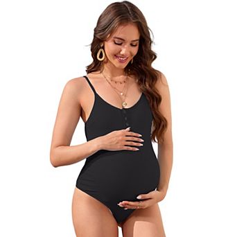 Women's Maternity One-Piece Swimsuits with Button Front Adjustable Straps