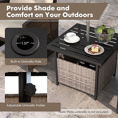 Outdoor Patio Rattan Wicker Side Table with Steel Frame for Deck