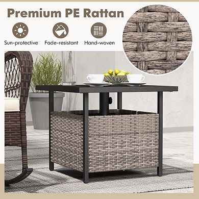 Outdoor Patio Rattan Wicker Side Table with Steel Frame for Deck