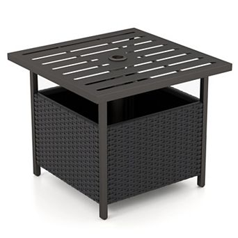 Outdoor Patio Rattan Wicker Side Table with Steel Frame for Deck