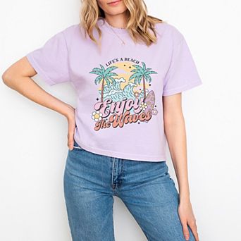 Life's A Beach Wave - Women's Boxy Crop Top Graphic T-Shirt