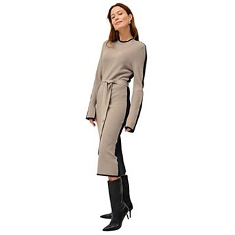 Ellos Plus Size Belted Color Block Midi Sweater Dress