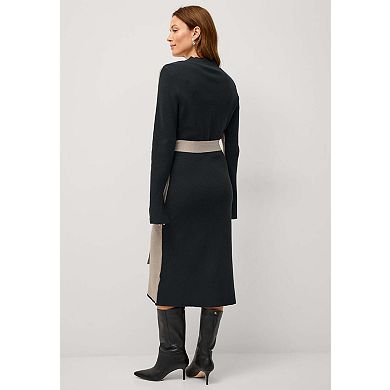 Ellos Plus Size Belted Color Block Midi Sweater Dress