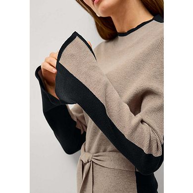 Ellos Plus Size Belted Color Block Midi Sweater Dress
