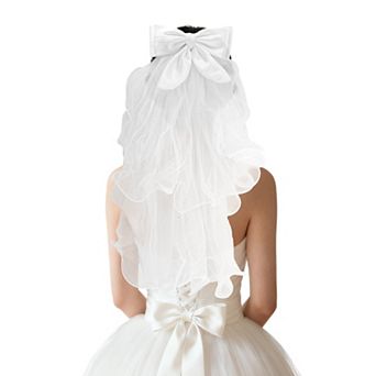 Double Layer Rolled Edge Butterfly Hair Clip Wedding Veil White 1 pc