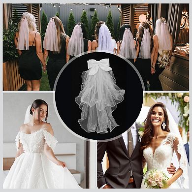 Double Layer Rolled Edge Butterfly Hair Clip Wedding Veil White 1 Pc
