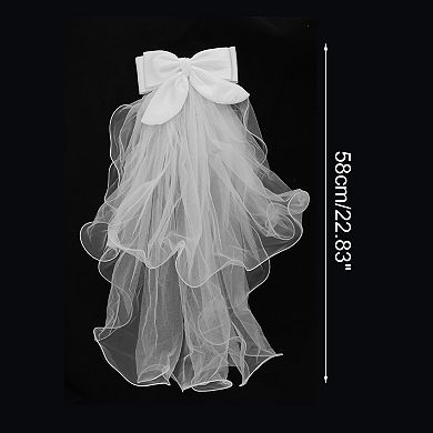 Double Layer Rolled Edge Butterfly Hair Clip Wedding Veil White 1 Pc
