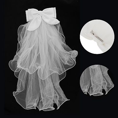 Double Layer Rolled Edge Butterfly Hair Clip Wedding Veil White 1 Pc
