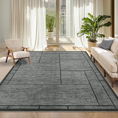 Modern Geometry Area Rug Machine Washable Low Pile Pet Friendly Ultra Thin Carpet for Kid's Room