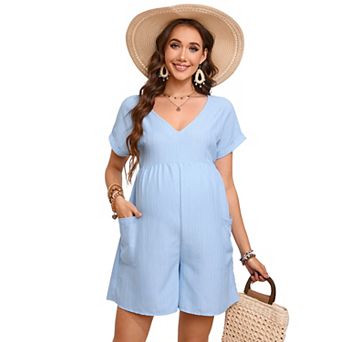 Women's Maternity V-Neck Romper Short Sleeve Summer Jumpsuit