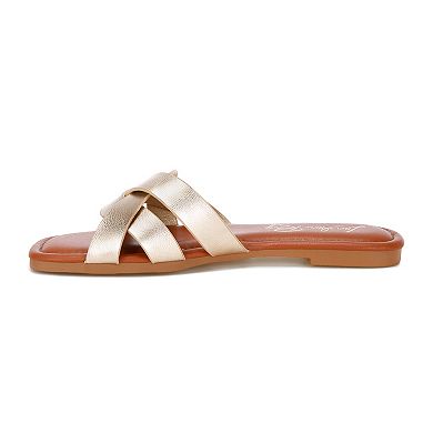 London Rag Dickery Women's Slip-On Flat Sandals with Crisscross Strap Design