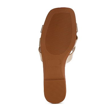 London Rag Dickery Women's Slip-On Flat Sandals with Crisscross Strap Design