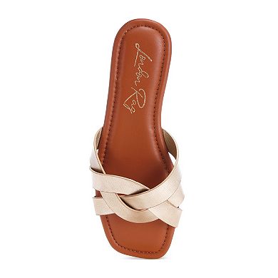 London Rag Dickery Women's Slip-On Flat Sandals with Crisscross Strap Design