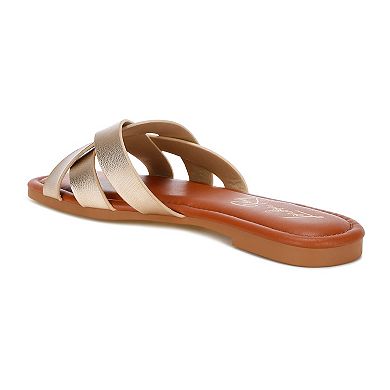 London Rag Dickery Women's Slip-On Flat Sandals with Crisscross Strap Design
