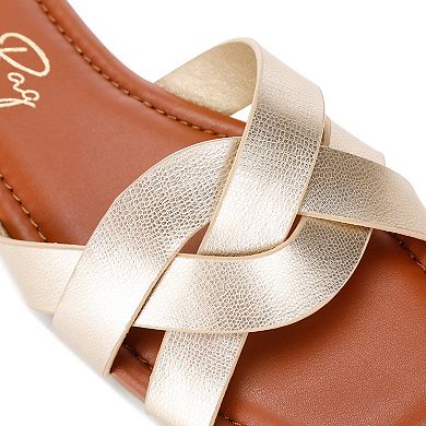London Rag Dickery Women's Slip-On Flat Sandals with Crisscross Strap Design