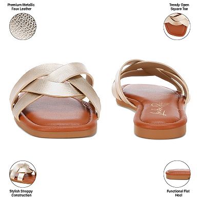 London Rag Dickery Women's Slip-On Flat Sandals with Crisscross Strap Design