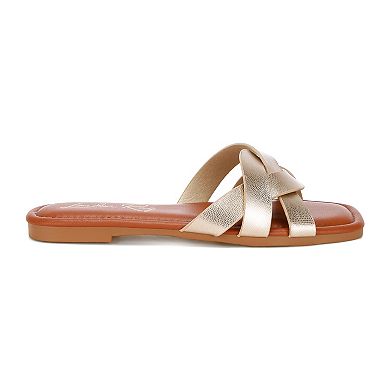 London Rag Dickery Women's Slip-On Flat Sandals with Crisscross Strap Design