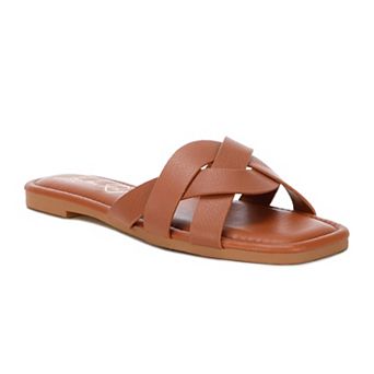 London Rag Dickery Women's Slip-On Flat Sandals with Crisscross Strap Design