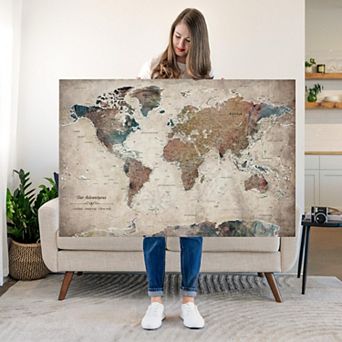 Our Adventures World Map With Push Pin III