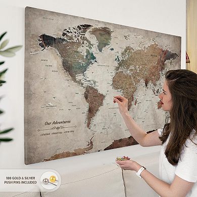 Our Adventures World Map With Push Pin III