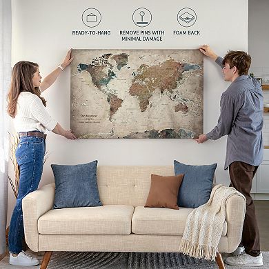 Our Adventures World Map With Push Pin III