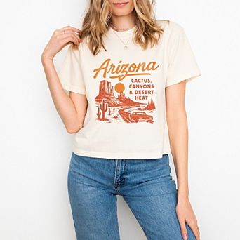 Arizona Cactus, Canyons & Desert Heat - Women's Boxy Crop Top Graphic T-Shirt