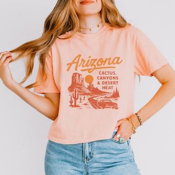 Arizona Cactus, Canyons & Desert Heat - Women's Boxy Crop Top Graphic T-Shirt