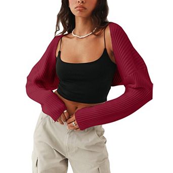 Women's Ribbed Knit Shrug Cropped Cardigan Long Sleeve Open Front Bolero Sweater for Layering