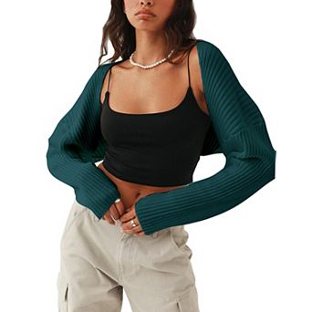Women's Ribbed Knit Shrug Cropped Cardigan Long Sleeve Open Front Bolero Sweater for Layering
