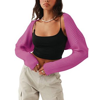Women's Ribbed Knit Shrug Cropped Cardigan Long Sleeve Open Front Bolero Sweater for Layering