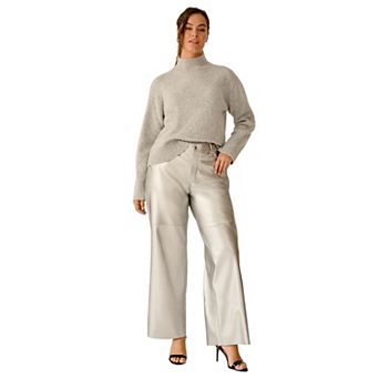 ellos Plus Size 5 Pocket Faux Leather Wide Leg Pants