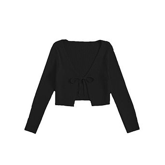Womens Casual Long Sleeve Knitted Sweater Cardigan Tie Front Rib Knit Shrug Sweaters Cardigan