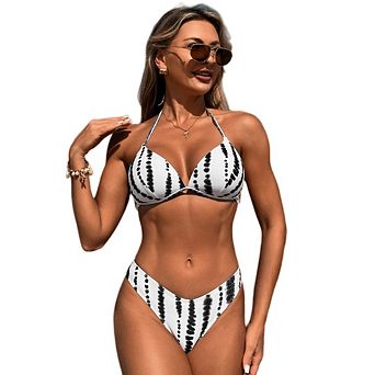 Women's Bikini Set Halter Two Piece Swimsuit Striped Bathing Suit
