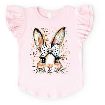 Coquette Bunny Dot Bow - Flutter Sleeve Graphic T-Shirt