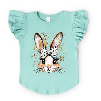 Coquette Bunny Dot Bow - Flutter Sleeve Graphic T-Shirt