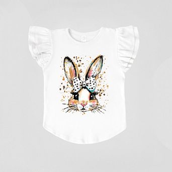 Coquette Bunny Dot Bow - Flutter Sleeve Graphic T-Shirt