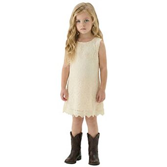 2Bunnies Girls' 2yr-3yr Boho Rustic Vintage Lace Scalloped Hem Sleeveless Shift Dress