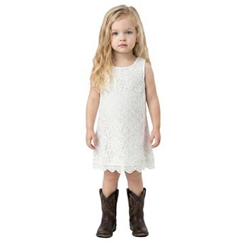 2Bunnies Girls' 12m-12yr Boho Rustic Vintage Lace Scalloped Hem Sleeveless Shift Dress