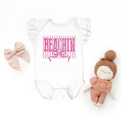 Beachin Coquette Stripes - Baby Flutter Sleeve Bodysuit