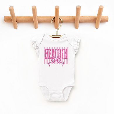 Beachin Coquette Stripes - Baby Flutter Sleeve Bodysuit