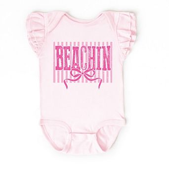 Beachin Coquette Stripes - Baby Flutter Sleeve Bodysuit