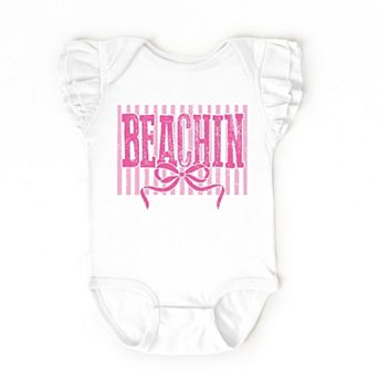 Beachin Coquette Stripes - Baby Flutter Sleeve Bodysuit