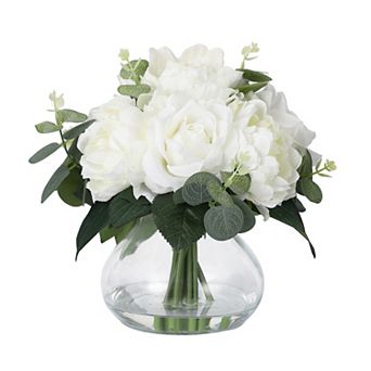 8 pc Artificial Peony Flowers with Vase,Peony Fake Flowers Silk Flower Arrangements with Faux Water