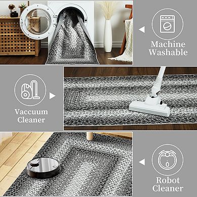 Modern Woven Area Rug Machine Washable Low Pile Pet Friendly Ultra Thin Carpet for Kid's Room