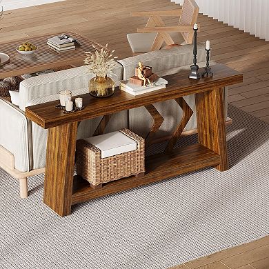 70.9" Entryway Console Table, 2 Tier Narrow Long Sofa Table, Wooden Behind Couch Table,